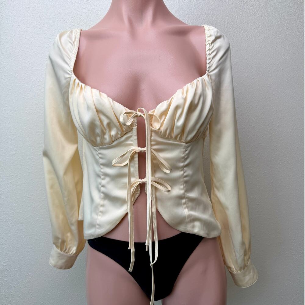 Majorelle Waldorf Top Buttercream Satin Tie Front Corset Blouse Size S